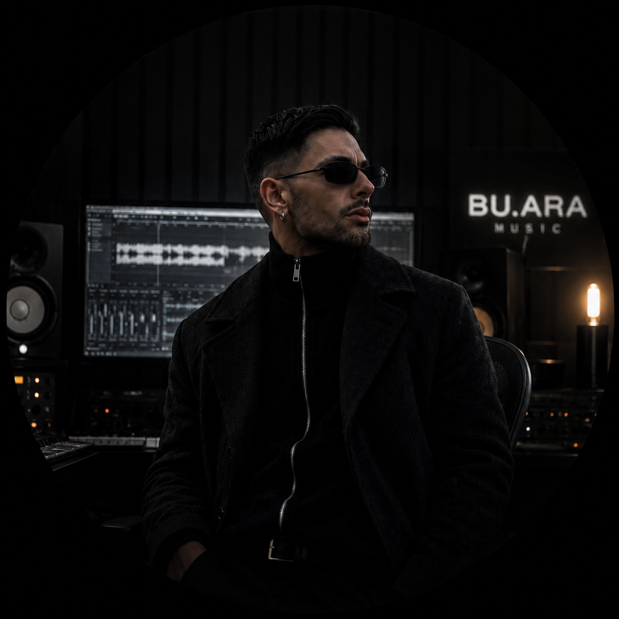 BÜ ARAS seated in a recording studio